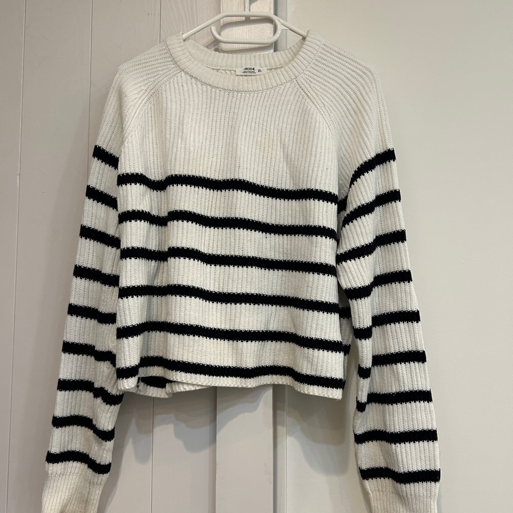 Ardene Black and White Crew Neck Sweater Nautical Stripes